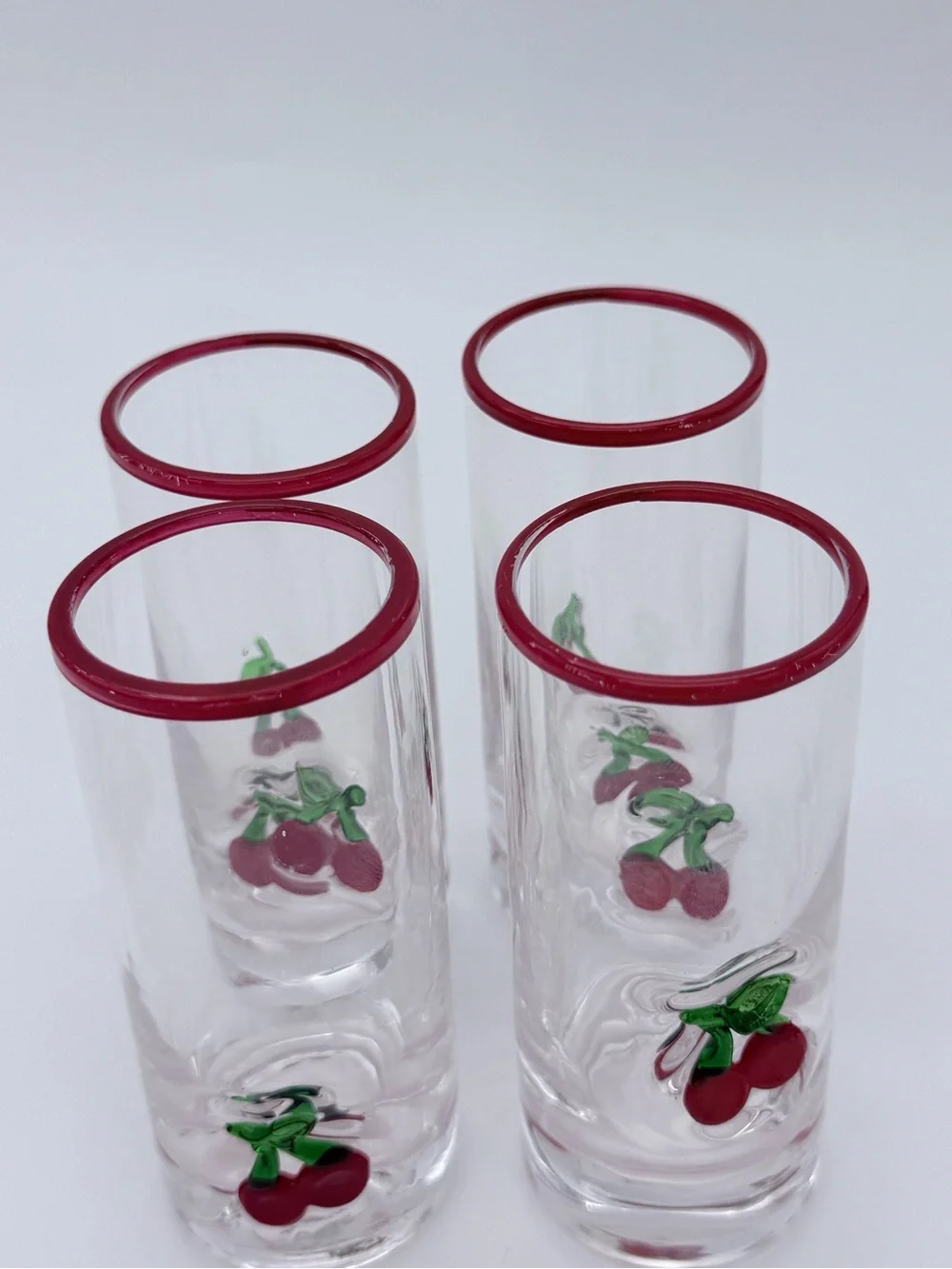 4 Pc Red Cherry Icon Shot Glasses Anthropologie Coquette Retro 1950’s Style